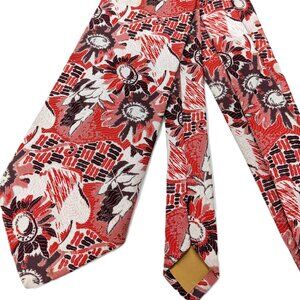 Vintage Hawaiian Tie Necktie Red Prince Consort Golden Clasp Qiana Funky Nylon